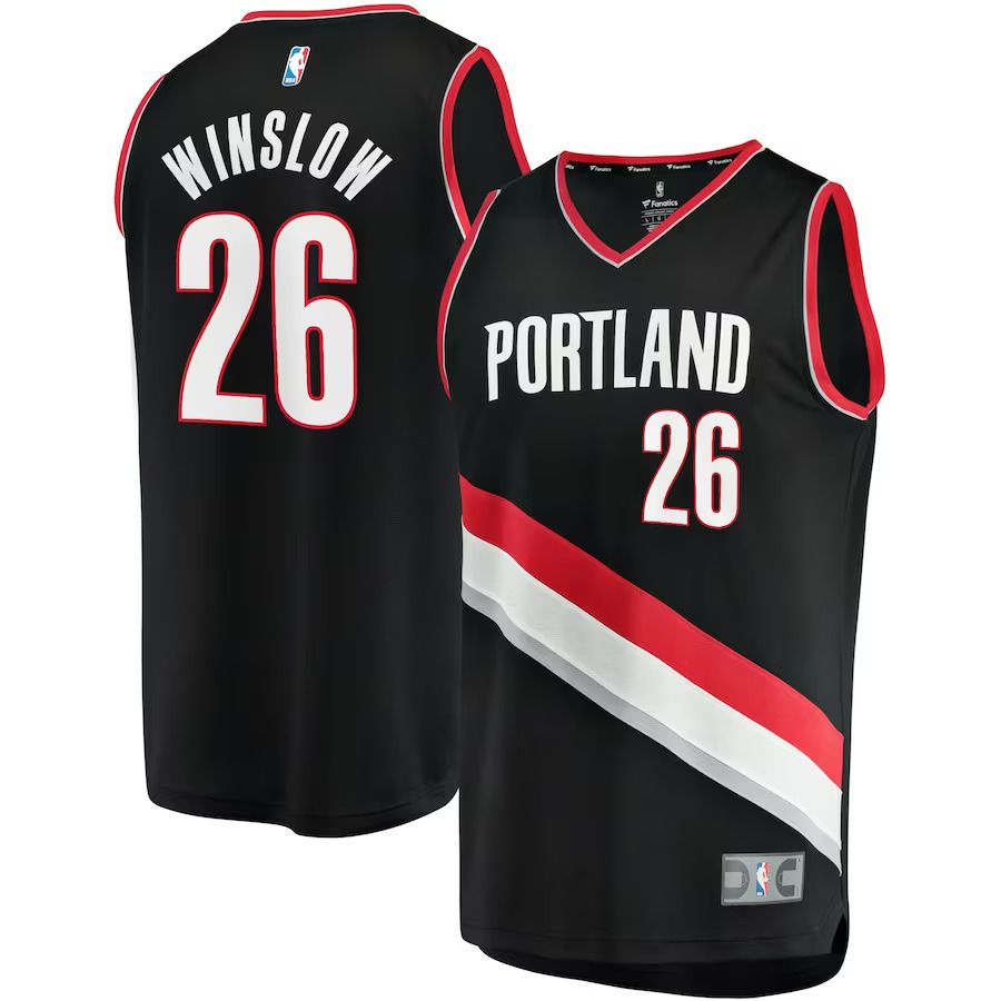 Men Portland Trail Blazers 26 Justise Winslow Fanatics Branded Black Icon Edition Fast Break Replica NBA Jersey